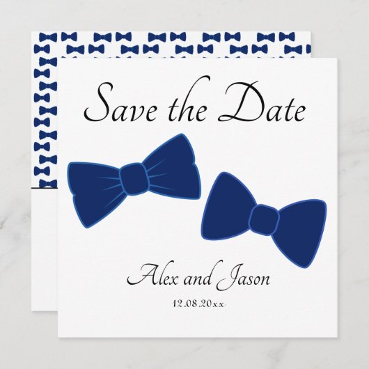 Gay Men Bow Krawatte Blue White Save the Date Hoch (Vorne/Hinten)