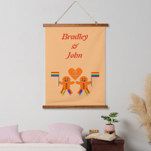 Gay Men Christmas Gingerbrot Couple Individuellen  Wandteppich Mit Holzrahmen