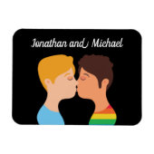 Gay Men Couple Kiss Custom LGBTQ Prix Monogramm Magnet (Horizontal)