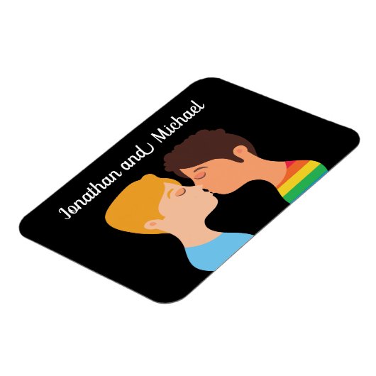 Gay Men Couple Kiss Custom LGBTQ Prix Monogramm Magnet (Linke Seite)