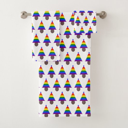 Gay Men Rainbow Christmas Tree Gemustert Badhandtuch Set (Insitu)