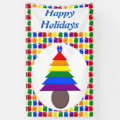 Gay Men Rainbow Christmas Tree und präsentiert Cus Banner (Vertikal)