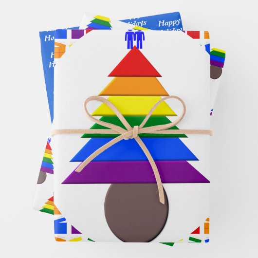 Gay Men Rainbow Christmas Tree und präsentiert Cus Geschenkpapier Set (Beispiel)