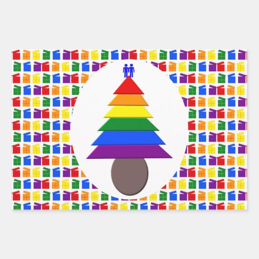 Gay Men Rainbow Christmas Tree und präsentiert Cus Geschenkpapier Set (Vorderseite)