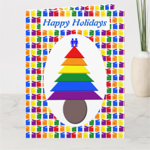 Gay Men Rainbow Christmas Tree und präsentiert Cus Karte