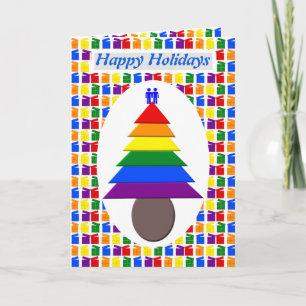 Gay Men Rainbow Christmas Tree und präsentiert Cus Karte