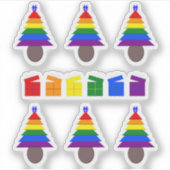 Gay Men Rainbow Christmas Tree und Presents Aufkleber (Vorderseite)