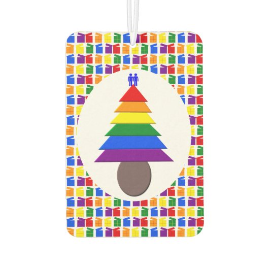 Gay Men Rainbow Christmas Tree und Presents Autolufterfrischer (Rückseite)