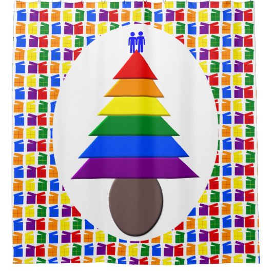 Gay Men Rainbow Christmas Tree und Presents Duschvorhang (Vorderseite)