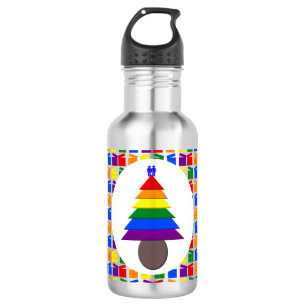 Gay Men Rainbow Christmas Tree und Presents Edelstahlflasche