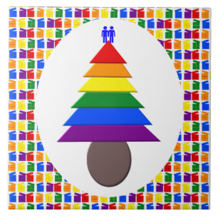 Gay Men Rainbow Christmas Tree und Presents Fliese