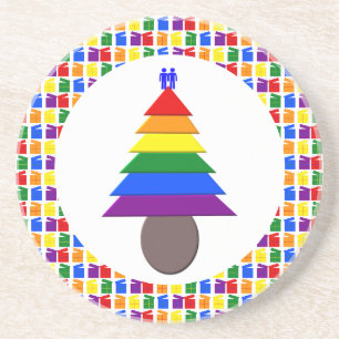 Gay Men Rainbow Christmas Tree und Presents Getränkeuntersetzer