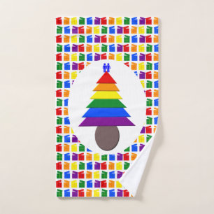 Gay Men Rainbow Christmas Tree und Presents Handtuch