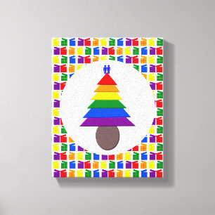 Gay Men Rainbow Christmas Tree und Presents Leinwanddruck