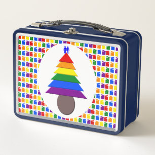 Gay Men Rainbow Christmas Tree und Presents Metall Brotdose