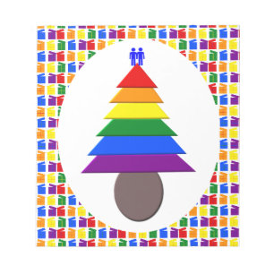 Gay Men Rainbow Christmas Tree und Presents Notizblock