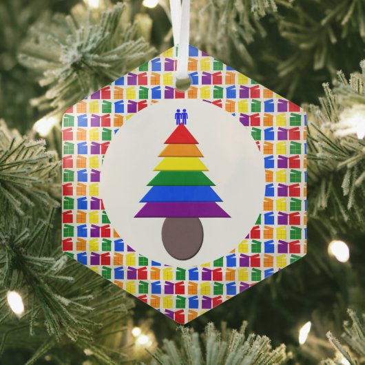 Gay Men Rainbow Christmas Tree und Presents Ornament Aus Glas (Insitu)