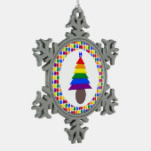 Gay Men Rainbow Christmas Tree und Presents Schneeflocken Zinn-Ornament (Links)