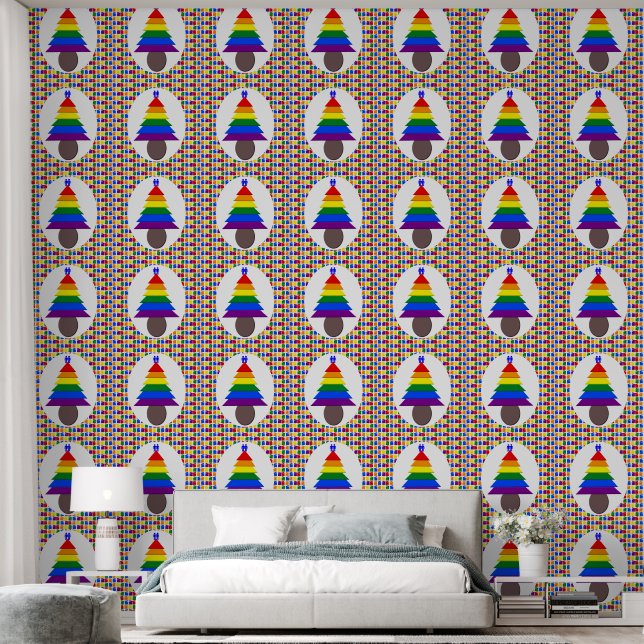 Gay Men Rainbow Christmas Tree und Presents Tapete (Schlafzimmer)