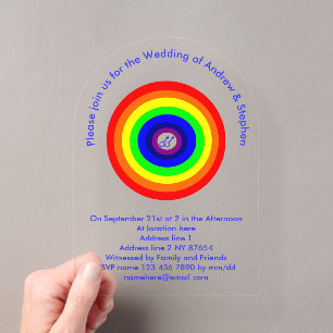 Gay Men Round Rainbow Custom Wedding Acryleinladungen