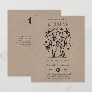 Gay Men Wedding Cartoon Grooms Fun Handgezeichnet