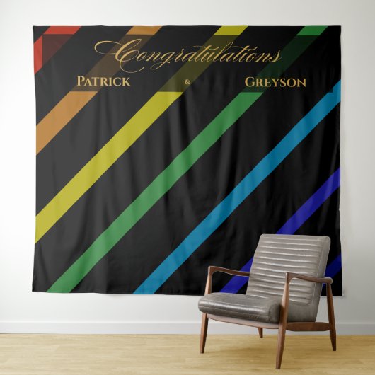 Gay Men Wedding Elegant Rainbow Congratulations Wandteppich (Beispiel (Horizontal))