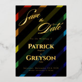 Gay Men Wedding Elegant Rainbow Gold Save-the-Date Folieneinladung (Vorderseite)