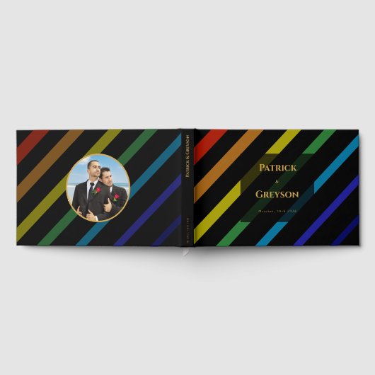 Gay Men Wedding Elegant Rainbow Photo Gästebuch (Voll)