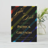 Gay Men Wedding Elegant Rainbow Save The Date (Stehend Vorderseite)