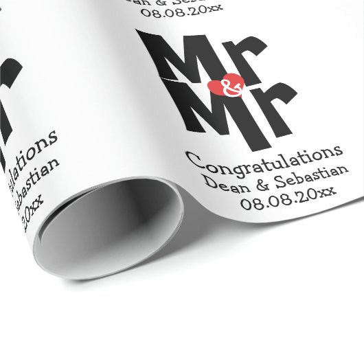 Gay Mr. and Mr. Bold Personalisiert Modern Wedding Geschenkpapier (Rolleneckpunkt)