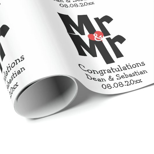 Gay Mr. and Mr. Bold Personalisiert Modern Wedding Geschenkpapier (Rolleneckpunkt)