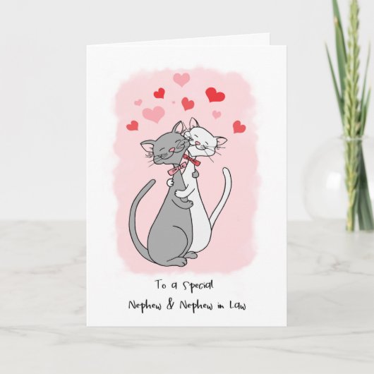 Gay Nephew & Husband Valentines Niedlich Cats Card Karte (Vorderseite)