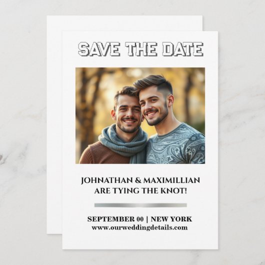 Gay-Pal-Foto Save the Date Hochzeit schlicht (Vorne/Hinten)