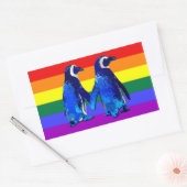 "Gay Penguin Couple" Rechteckiger Aufkleber (Umschlag)