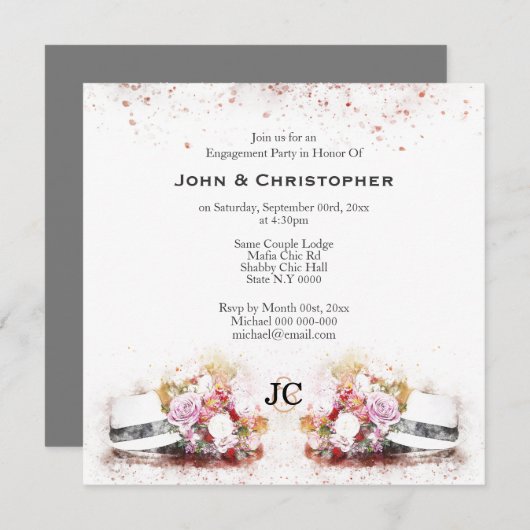 Gay Pole hat florale Aquarell-Monogramm Einladung (Vorne/Hinten)