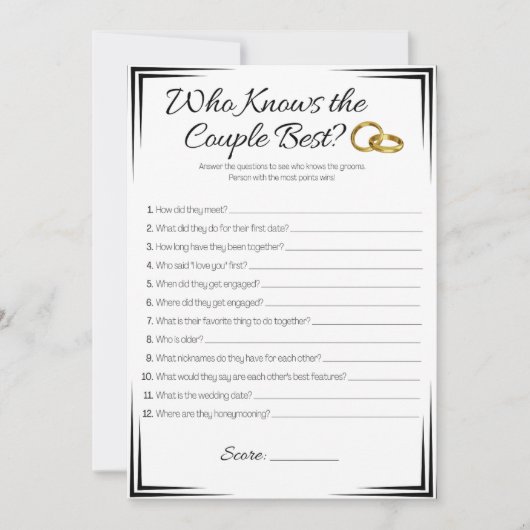 Gay Polterabend Game, der das Paar kennt Einladung (Vorderseite)