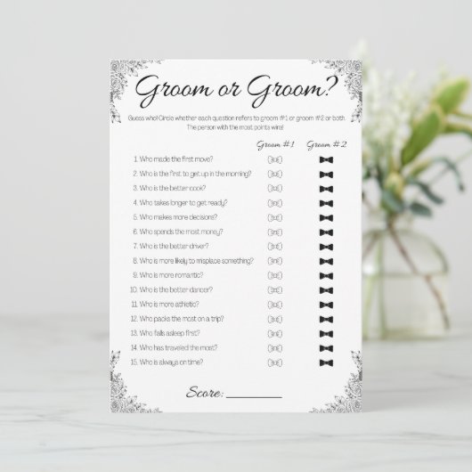 Gay Polterabend Game, Groom oder Groom? Einladung (Stehend Vorderseite)