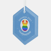 Gay Price Blonde Angel Hanukkah Flag Personalisier Ornament Aus Glas (Vorderseite Links)
