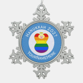Gay Price Blonde Angel Hanukkah Flag Personalisier Schneeflocken Zinn-Ornament