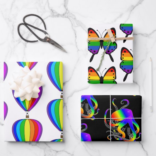 Gay Pride-Ballon, Oktopus-Schmetterling-Regenbogen Geschenkpapier Set (Vorderseite)