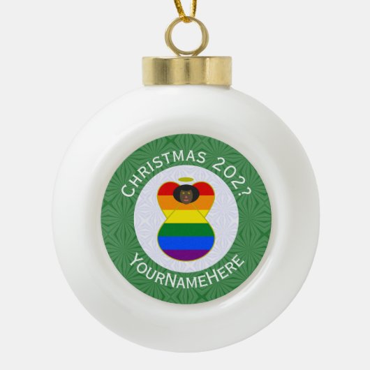 Gay Pride Black Angel Flag Weihnachten Personalisi Keramik Kugel-Ornament (Vorderseite)
