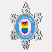 Gay Pride Black Angel Hanukkah Flag Personalisiert Schneeflocken Zinn-Ornament (Rechts)