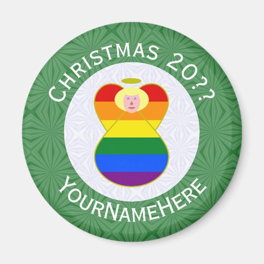 Gay Pride Blonde Angel Weihnachtsflagge Personalis Magnet (Vorne)