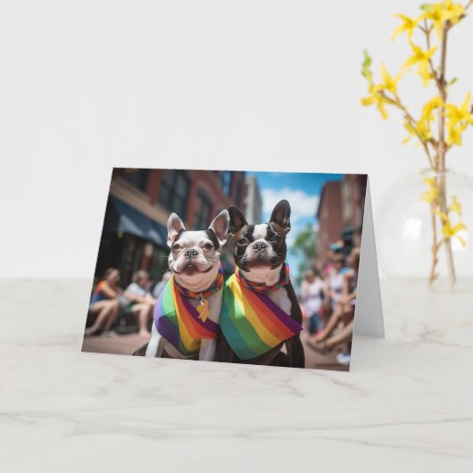 Gay Pride Boston Terriers Karte (Gelbe Blume)