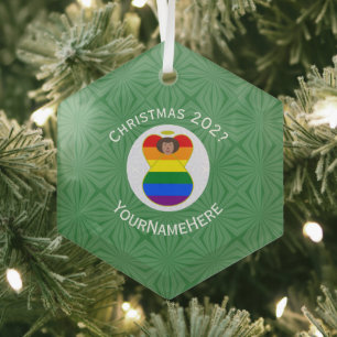 Gay Pride Braune Haut Engel Weihnachtsflagge Perso Ornament Aus Glas