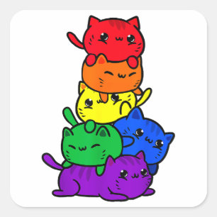 Gay Pride Cat Anime Funny Lover Kawaii Niedlich LG Quadratischer Aufkleber