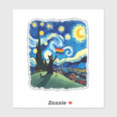 Gay Pride Cat Art Cat Starry Night Style LGBTQ Pri Aufkleber (Blatt)