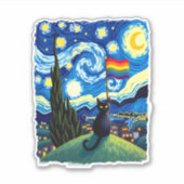 Gay Pride Cat Art Cat Starry Night Style LGBTQ Pri Aufkleber (Vorderseite)