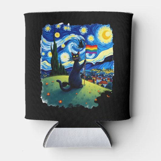 Gay Pride Cat Art Cat Starry Night Style LGBTQ Pri Dosenkühler (Vorderseite)