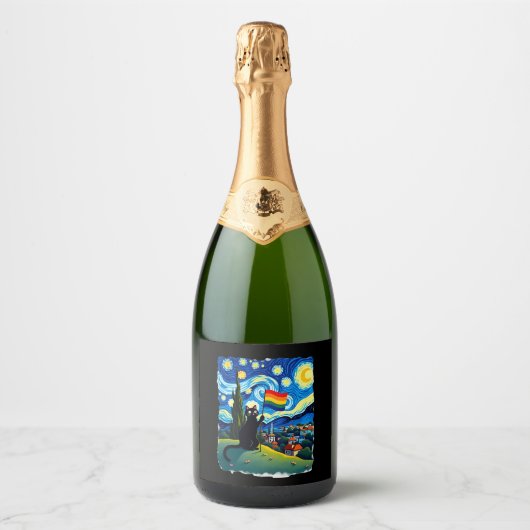 Gay Pride Cat Art Cat Starry Night Style LGBTQ Pri Schaumweinetikett (Vorderseite)